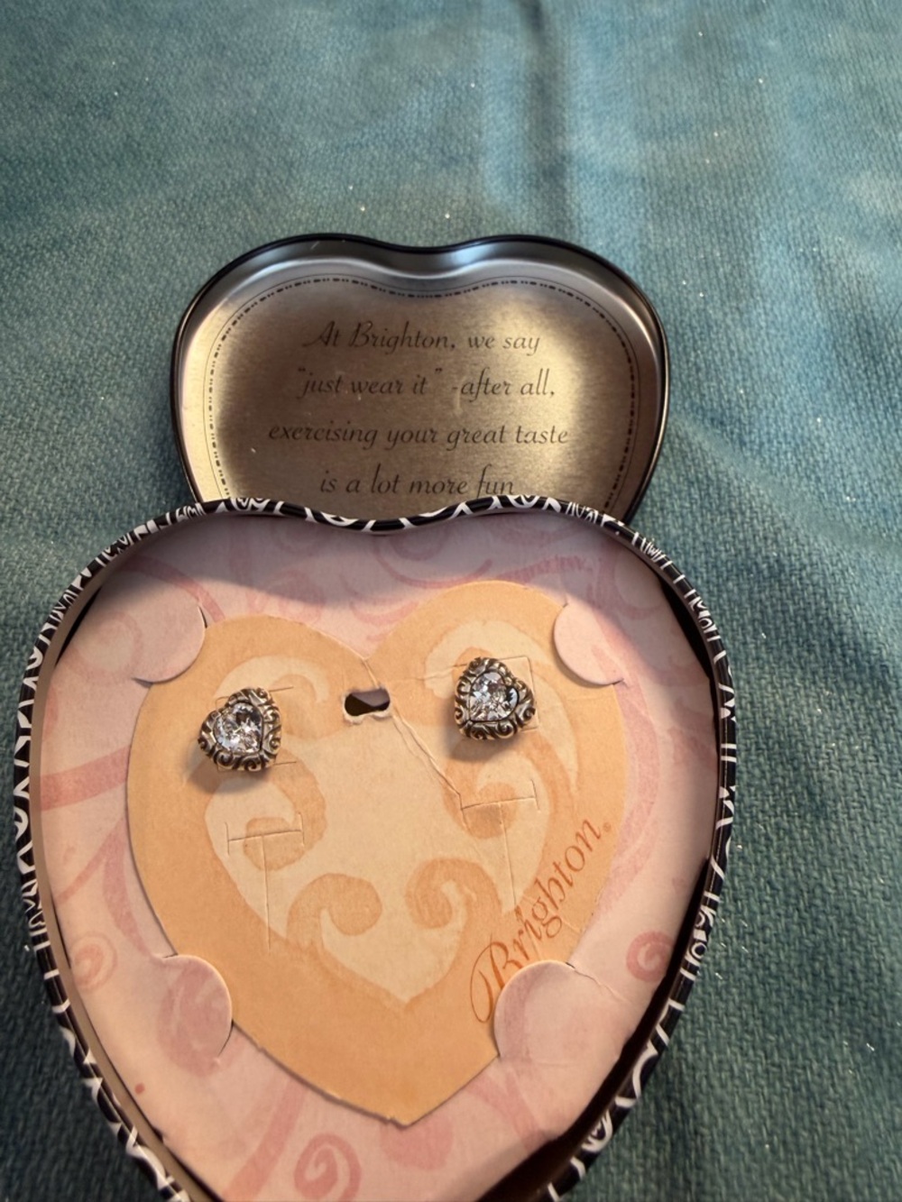 Brighton Regina Silver Heart Crystal Stud Earrings - Clear & Silver
